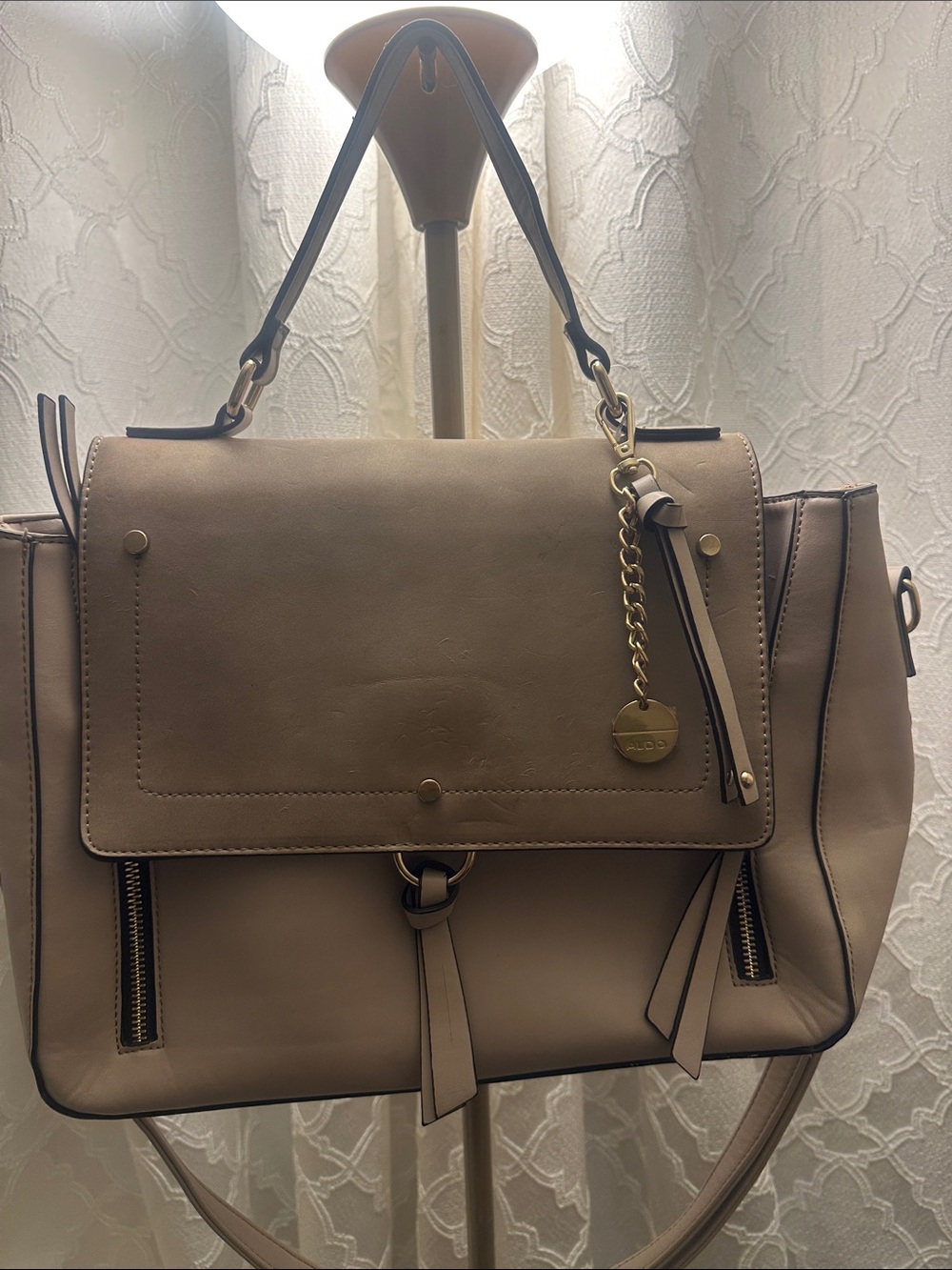 ALDO Taupe Satchel with Gold Accent Hardware